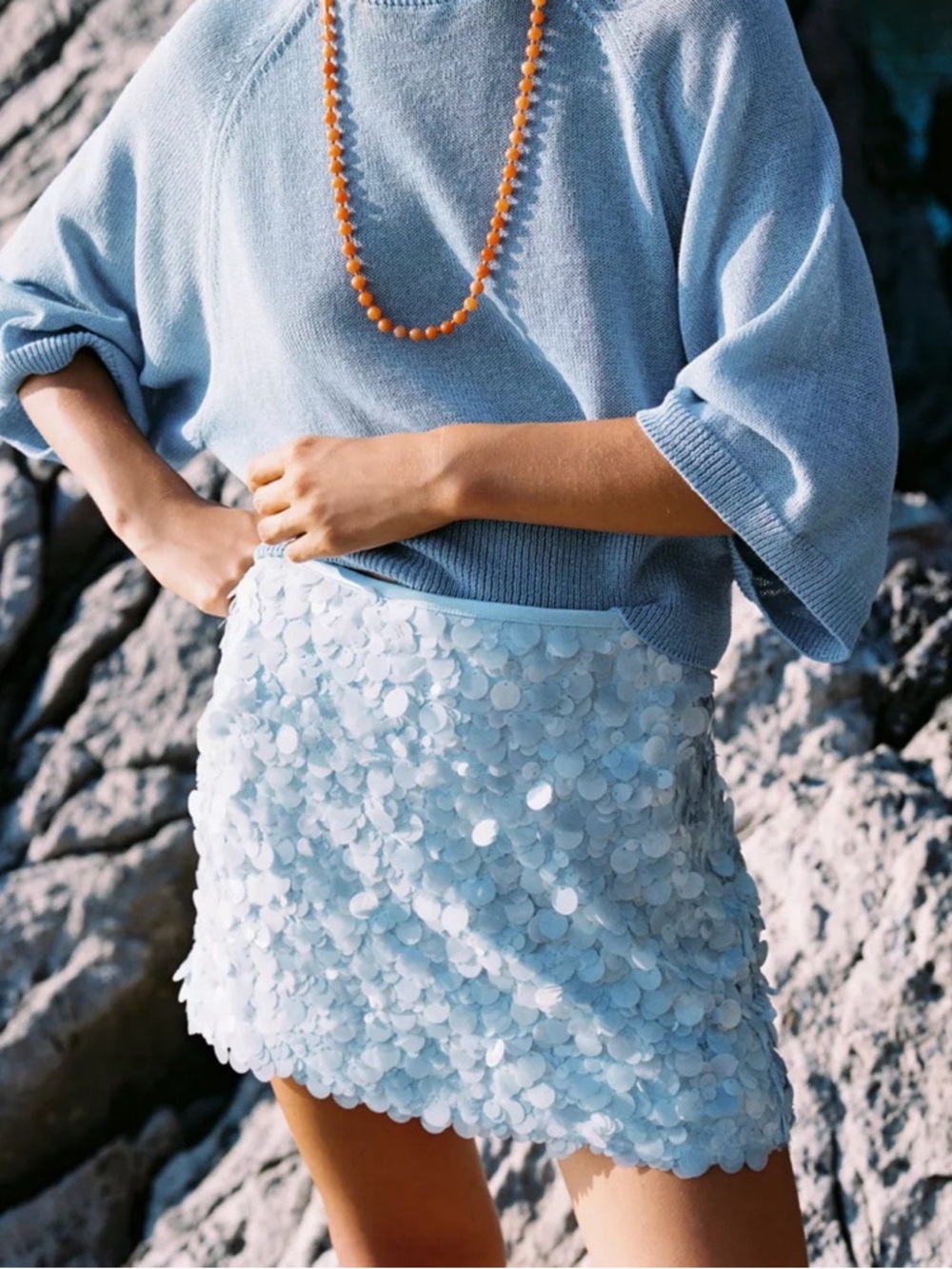 Zara Light Blue Sequin Mini Skirt. NWT. Size S.